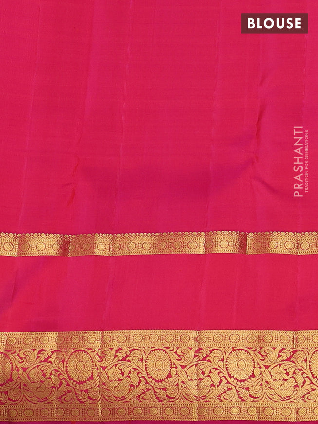 Pure kanchipuram silk saree mango yellow and pink with zari woven buttas and rettapet zari woven border