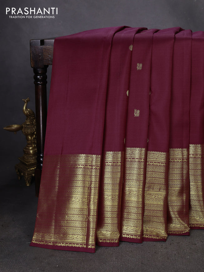 Pure kanchipuram silk saree maroon with zari woven buttas and long zari woven border