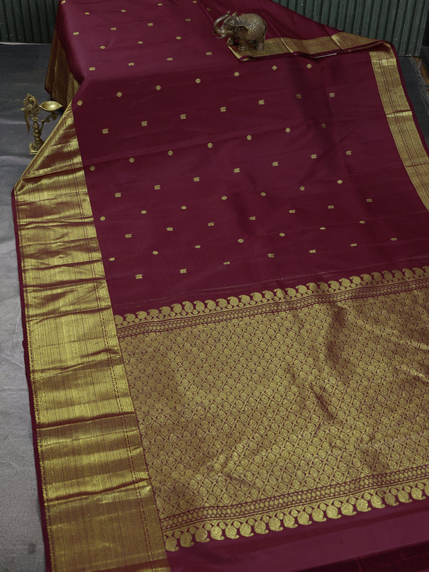 Pure kanchipuram silk saree maroon with zari woven buttas and long zari woven border