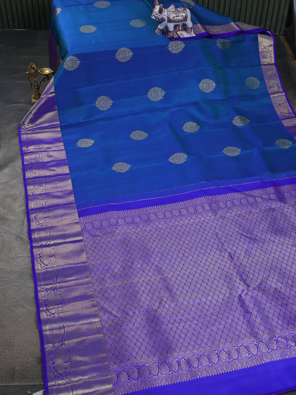 Pure kanchipuram silk saree cs blue and royal blue with zari woven buttas and zari woven border