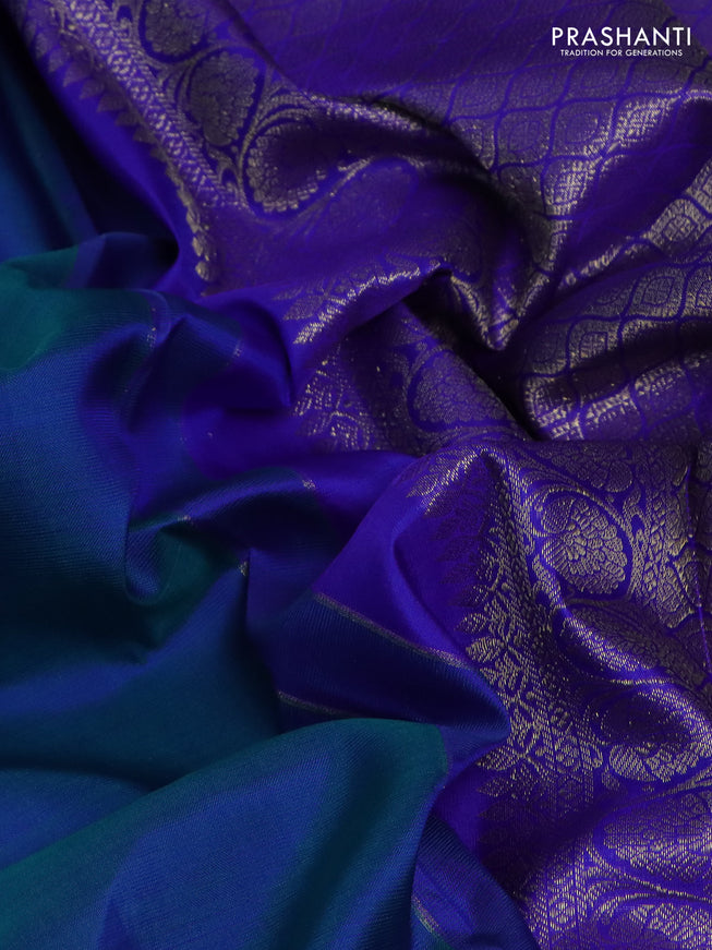 Pure kanchipuram silk saree cs blue and royal blue with zari woven buttas and zari woven border