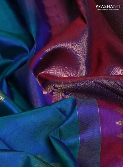 Pure kanchipuram silk saree cs blue and maroon with zari woven buttas and zari woven border
