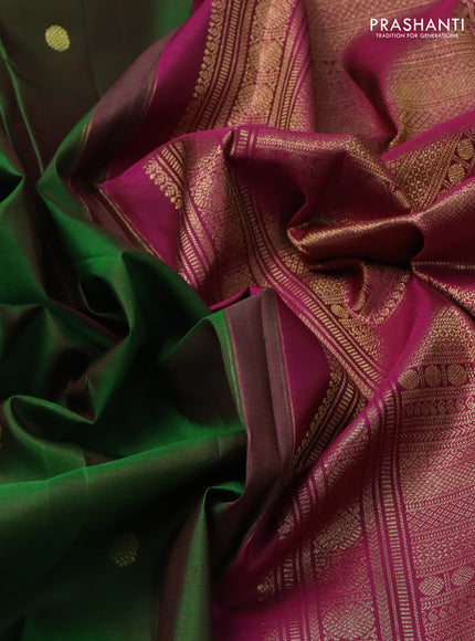 Pure kanchipuram silk saree green and magenta pink with zari woven buttas and rettapet zari woven border