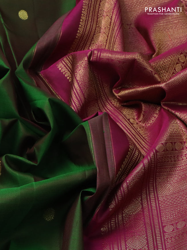 Pure kanchipuram silk saree green and magenta pink with zari woven buttas and rettapet zari woven border