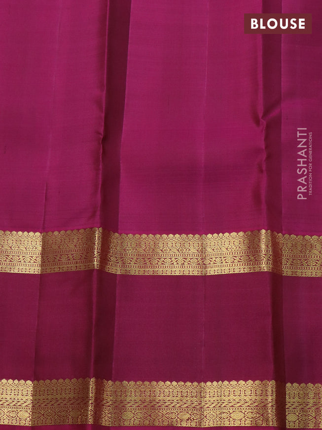 Pure kanchipuram silk saree green and magenta pink with zari woven buttas and rettapet zari woven border