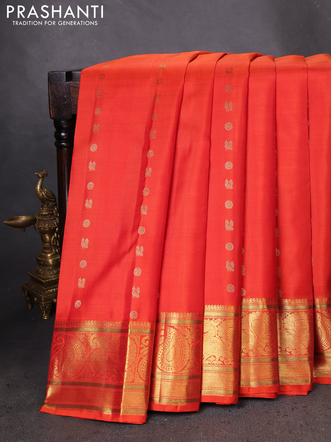 Pure kanchipuram silk saree orange with zari woven buttas and zari woven border