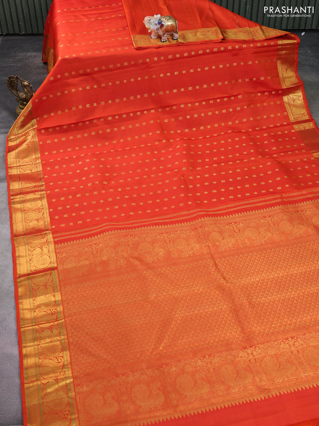 Pure kanchipuram silk saree orange with zari woven buttas and zari woven border
