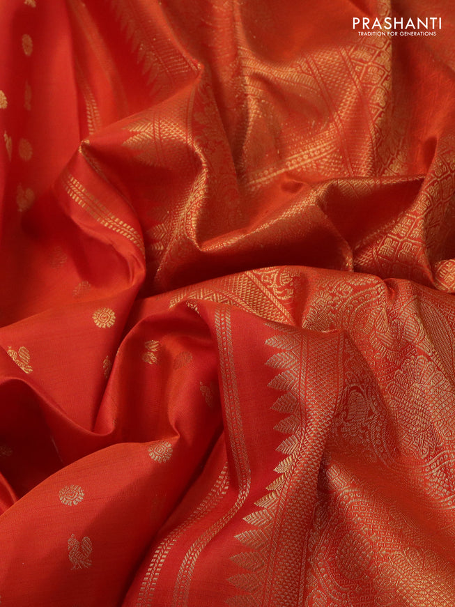 Pure kanchipuram silk saree orange with zari woven buttas and zari woven border