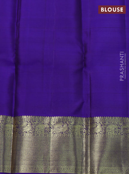 Pure kanchipuram silk saree dark mustard and blue with zari woven buttas and zari woven border
