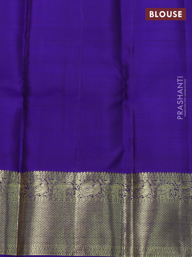 Pure kanchipuram silk saree dark mustard and blue with zari woven buttas and zari woven border