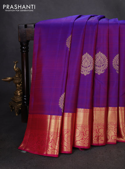 Pure kanchipuram silk saree dual shade of purple and pink with zari woven buttas and zari woven border