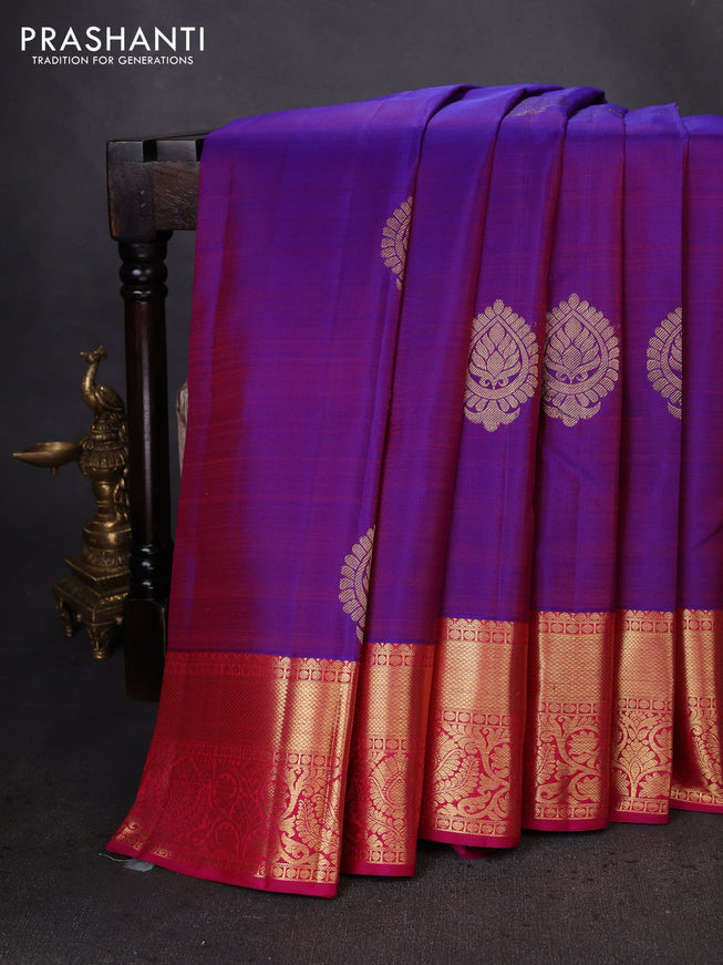 Pure kanchipuram silk saree dual shade of purple and pink with zari woven buttas and zari woven border