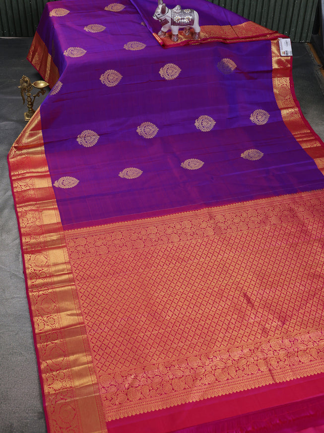 Pure kanchipuram silk saree dual shade of purple and pink with zari woven buttas and zari woven border