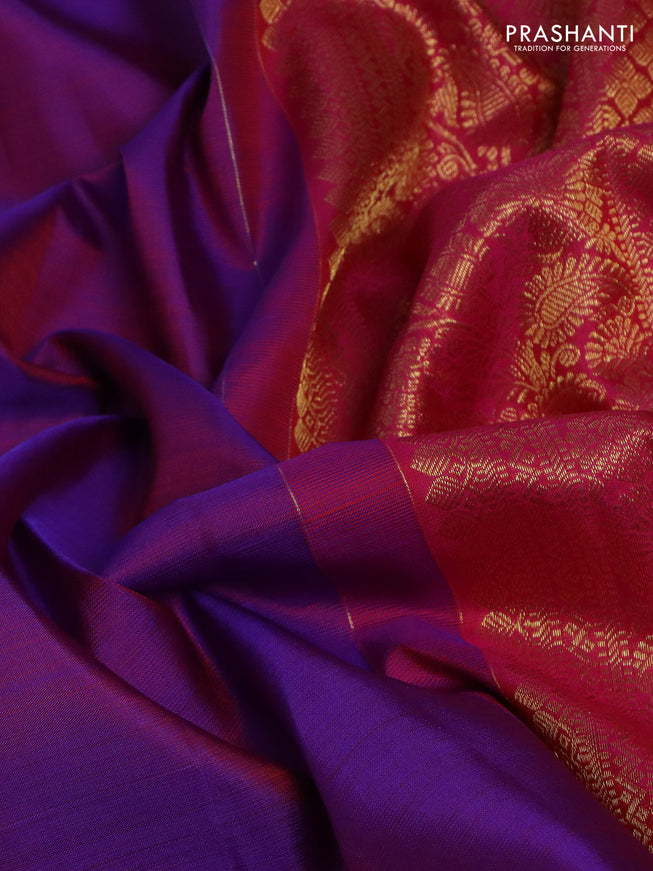 Pure kanchipuram silk saree dual shade of purple and pink with zari woven buttas and zari woven border