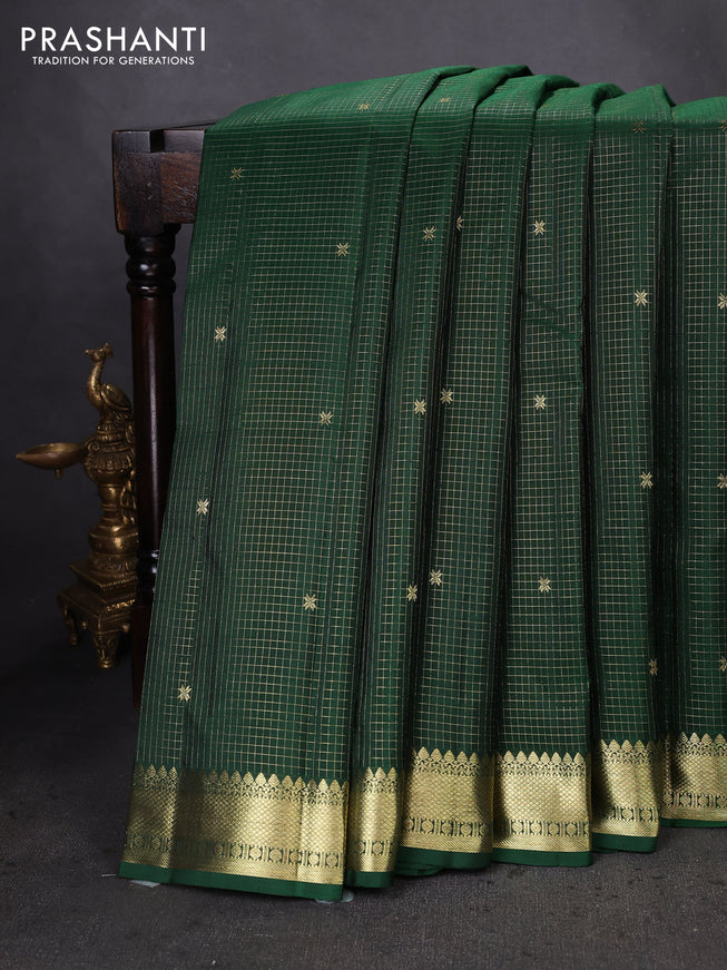 Pure kanchipuram silk saree green with allover zari checked pattern and zari woven border