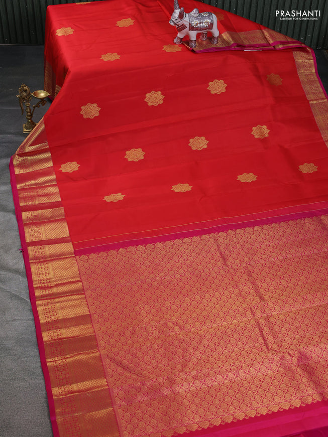 Pure kanchipuram silk saree orange and pink with zari woven buttas and zari woven border
