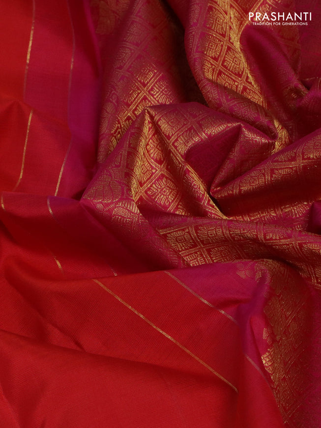 Pure kanchipuram silk saree orange and pink with zari woven buttas and zari woven border