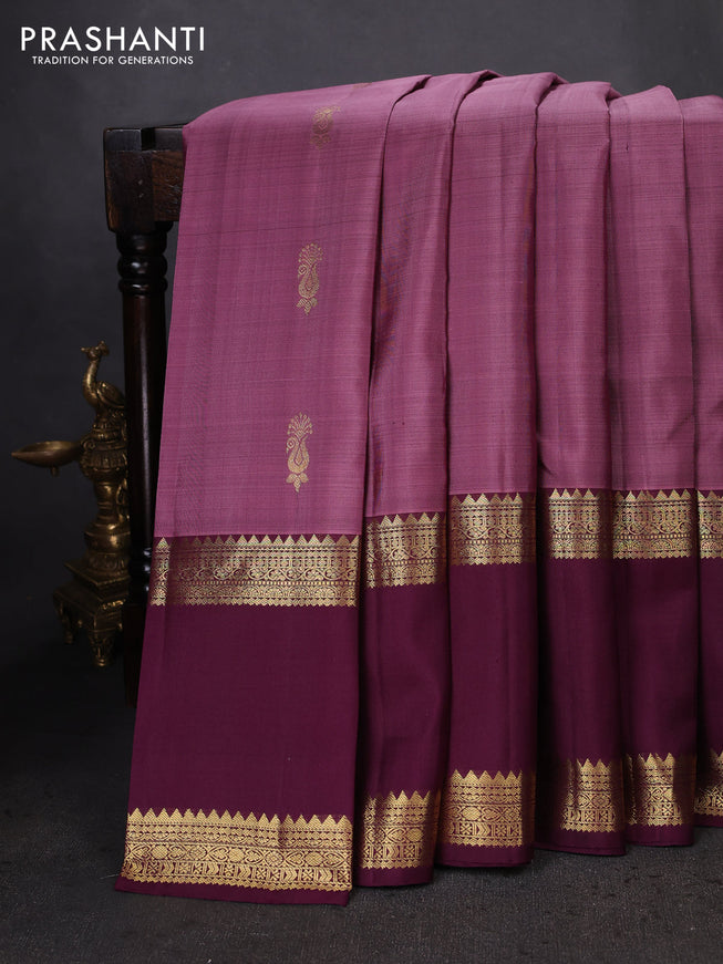 Pure kanchipuram silk saree mauve pink and wine shade with zari woven buttas and rettapet zari woven border