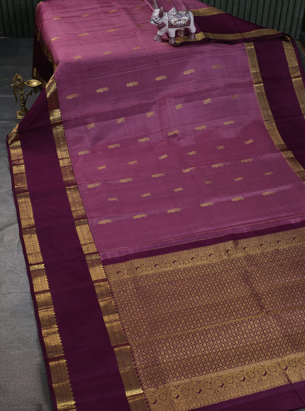 Pure kanchipuram silk saree mauve pink and wine shade with zari woven buttas and rettapet zari woven border