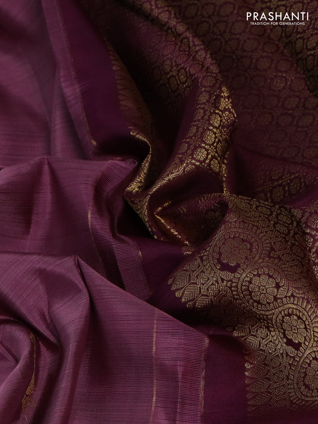 Pure kanchipuram silk saree mauve pink and wine shade with zari woven buttas and rettapet zari woven border
