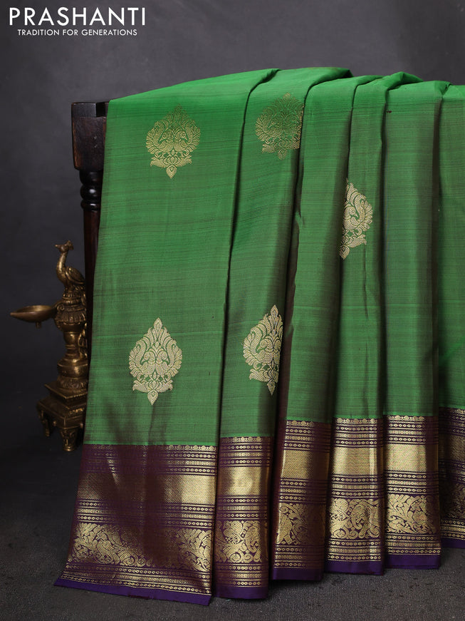 Pure kanchipuram silk saree green and blue with zari woven buttas and zari woven border