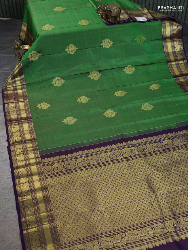 Pure kanchipuram silk saree green and blue with zari woven buttas and zari woven border
