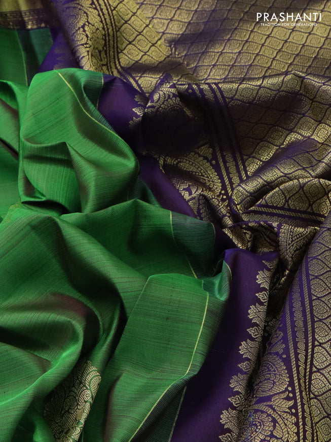 Pure kanchipuram silk saree green and blue with zari woven buttas and zari woven border