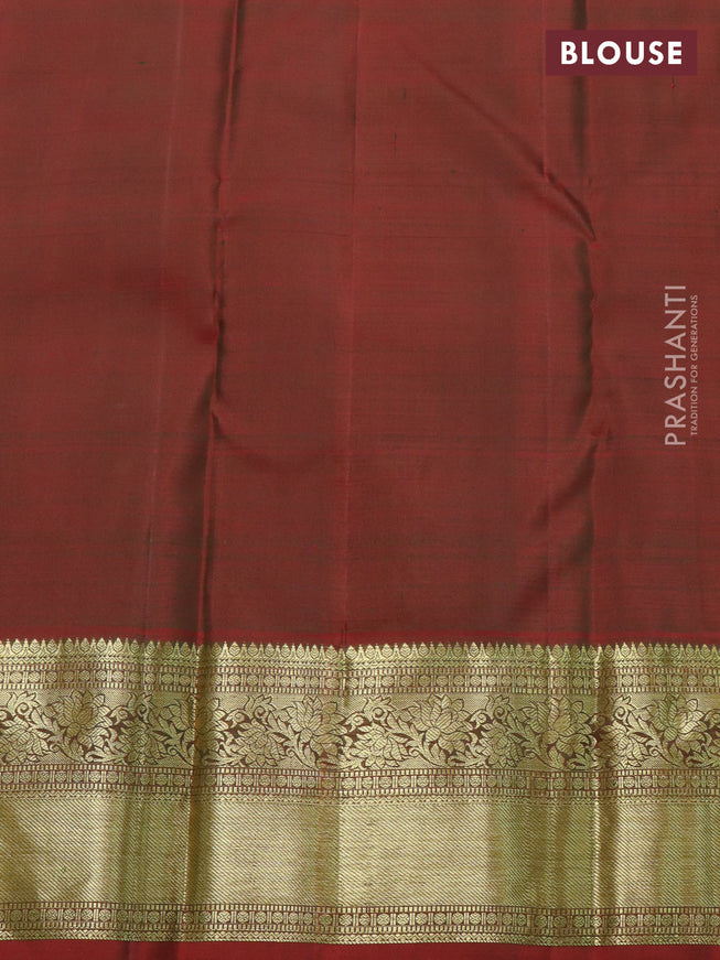Pure kanchipuram silk saree green and maroon with allover small zari checks & buttas and zari woven border
