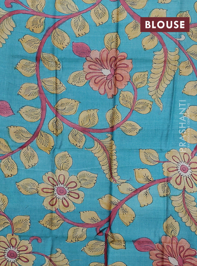 Pure tussar silk saree lavender shade and teal green with allover zari checked pattern and zari woven border