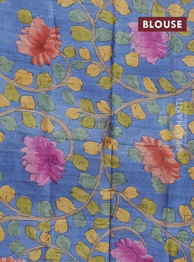 Pure tussar silk saree pink and blue shade with allover zari checked pattern and zari woven border