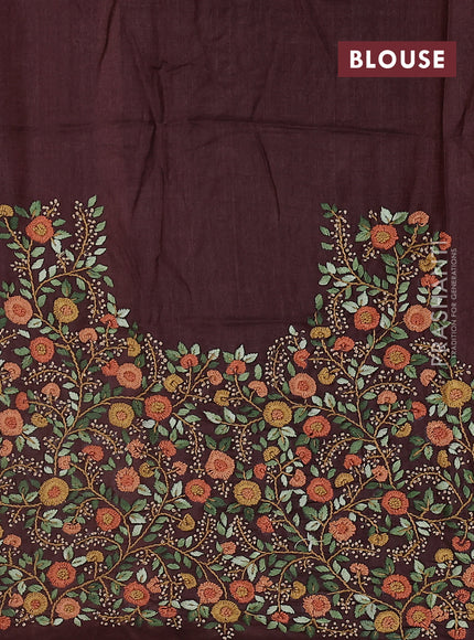 Pure tussar silk saree peach pink and coffee brown with allover zari checked pattern and zari woven border