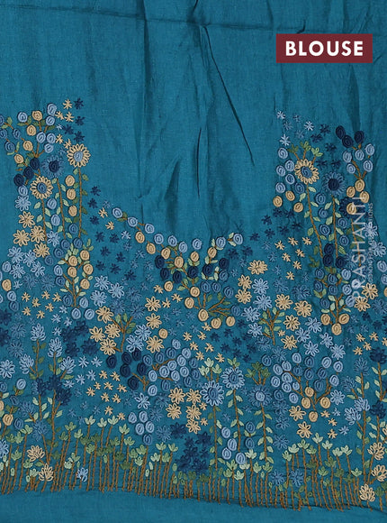 Pure tussar silk saree grey and teal green with allover zari checked pattern and zari woven border