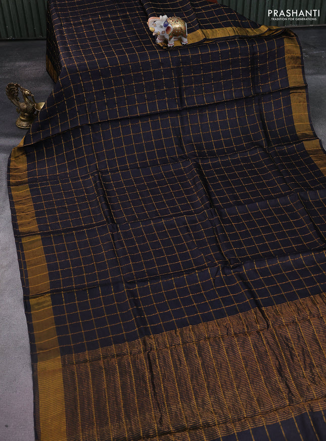 Pure tussar silk saree black and red with allover zari checked pattern and zari woven border