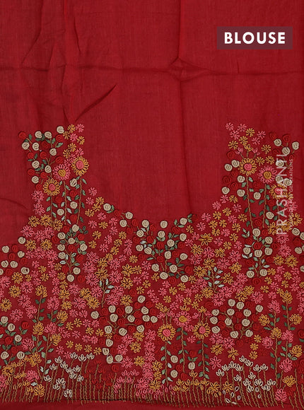 Pure tussar silk saree black and red with allover zari checked pattern and zari woven border