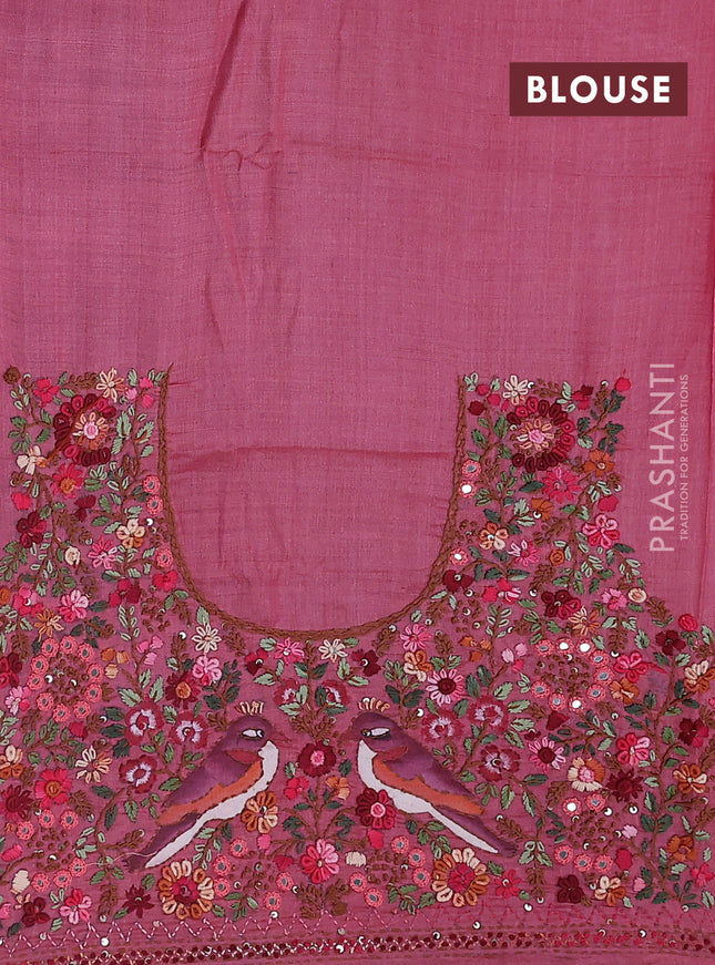 Pure tussar silk saree blue and pink shade with allover zari checked pattern and zari woven border