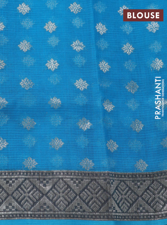 Pure zari kota silk saree pastel green and cs blue with thread & silver zari woven floral buttas and silver zari woven border