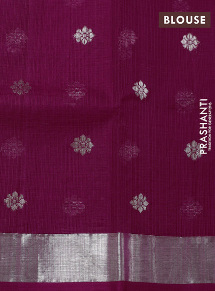 Pure zari kota silk saree teal blue and pink with allover silver & copper zari weaves and silver zari woven border