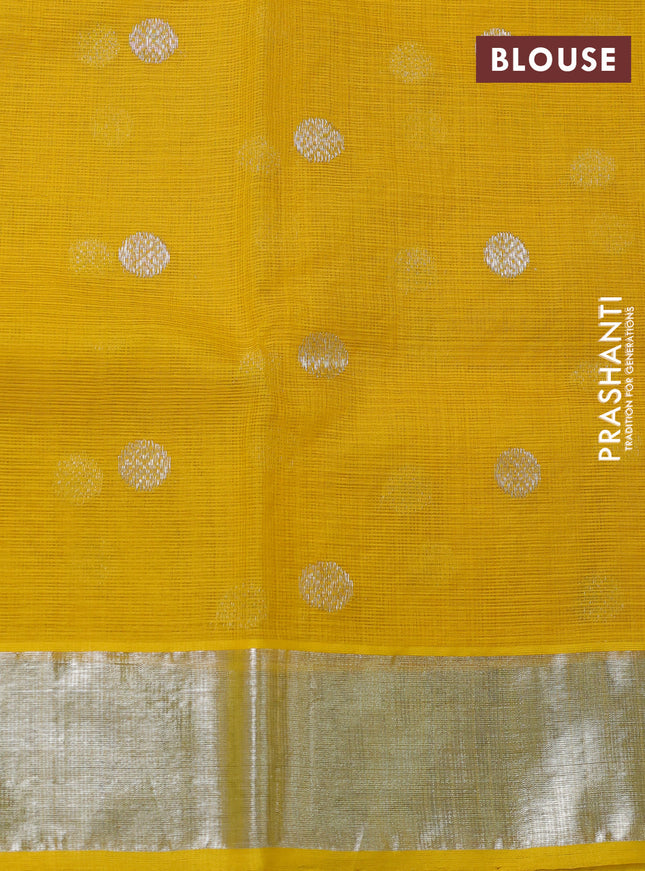 Pure zari kota silk saree pastel grey and yellow with allover silver zari woven floral weaves and silver zari woven border