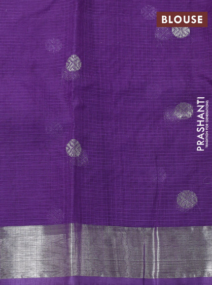 Pure zari kota silk saree peach pink and lavender with allover thread & zari weaves and silver zari woven border
