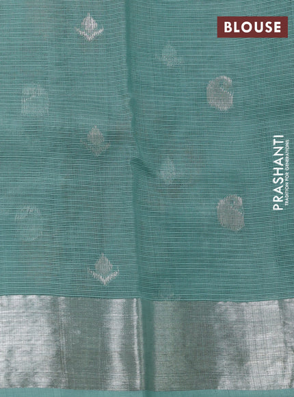 Pure zari kota silk saree pastel blue with allover silver & gold floral weaves and silver zari woven border