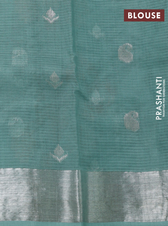 Pure zari kota silk saree pastel blue with allover silver & gold floral weaves and silver zari woven border