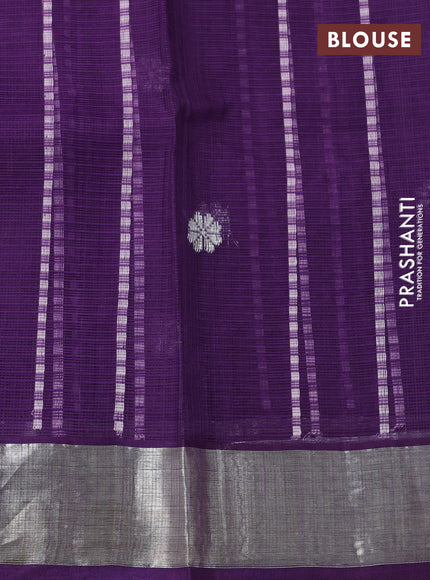 Pure zari kota silk saree baby pink and violet with thread & silver zari weaves and silver zari woven border