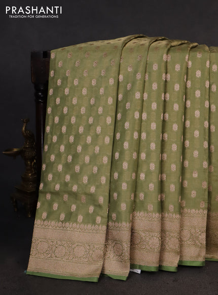 Banarasi tissue silk saree pista green with allover zari woven buttas and zari woven border