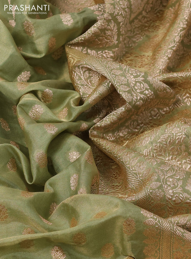 Banarasi tissue silk saree pista green with allover zari woven buttas and zari woven border