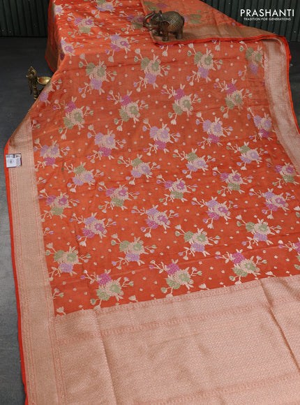 Banarasi tissue silk saree orange with allover zari woven brocade weaves and zari woven border