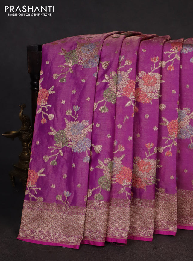 Banarasi tissue silk saree dual shade of lavender with allover zari woven brocade weaves and zari woven border