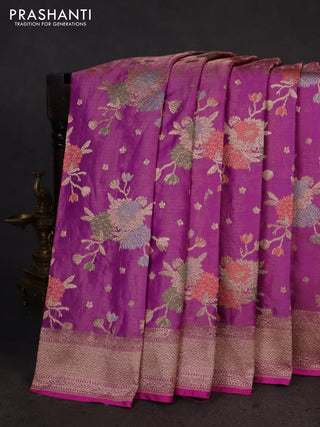 Banarasi tissue silk saree dual shade of lavender with allover zari woven brocade weaves and zari woven border