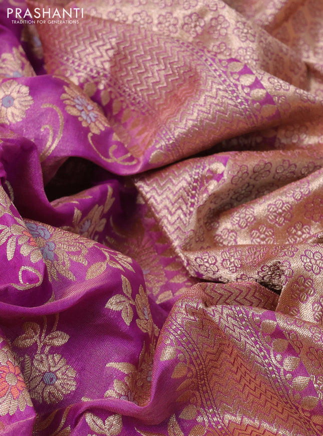 Banarasi tissue silk saree purple shade with allover zari woven brocade weaves and zari woven border
