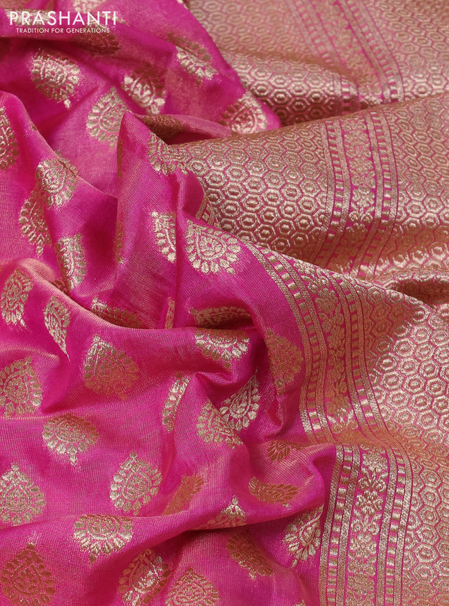 Banarasi tissue silk saree light pink with allover zari woven buttas and zari woven border