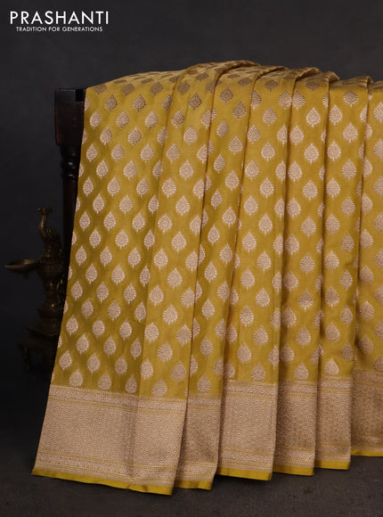 Banarasi tissue silk saree lime yellow with allover zari woven buttas and zari woven border